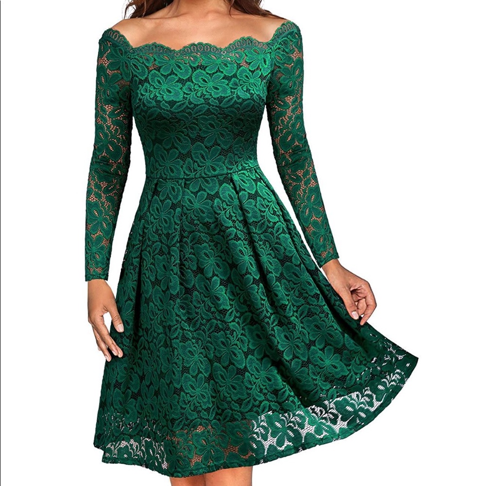 Vintage Floral Lace Boat Neck Cocktail Dress